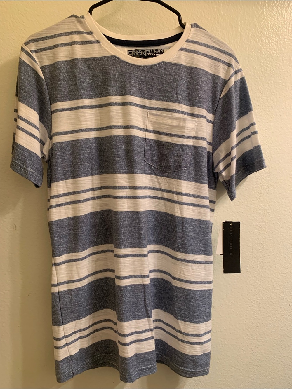 Distortion Short Sleeve Striped Pocket Tee - Blue & White